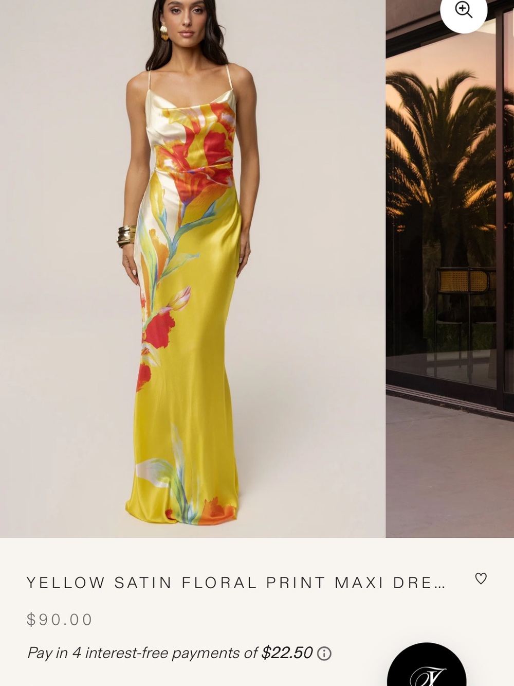 JLUXLABEL Yellow Satin Floral Print Maxi Dress